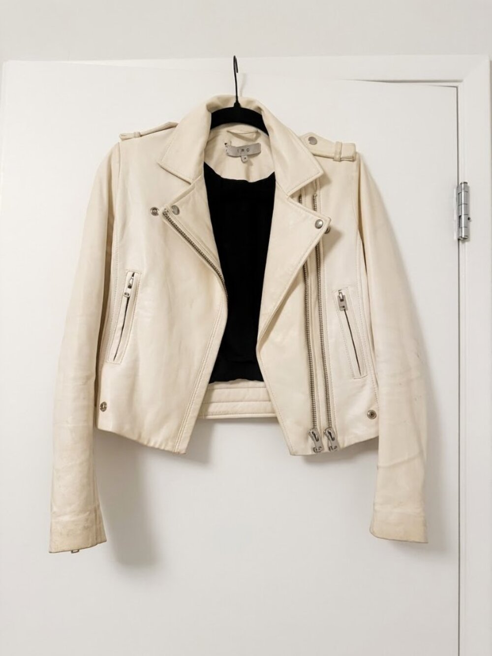 IRO Cream Ivory Leather Moto Jacket Size 36